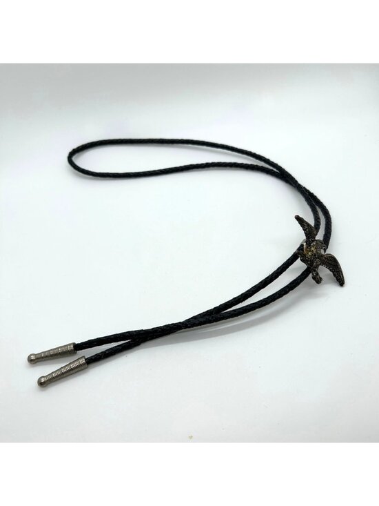 Estate Other - Eagle Bolo Tie With Tarnished Patina On Black Braided Cord Western Cowboy Style